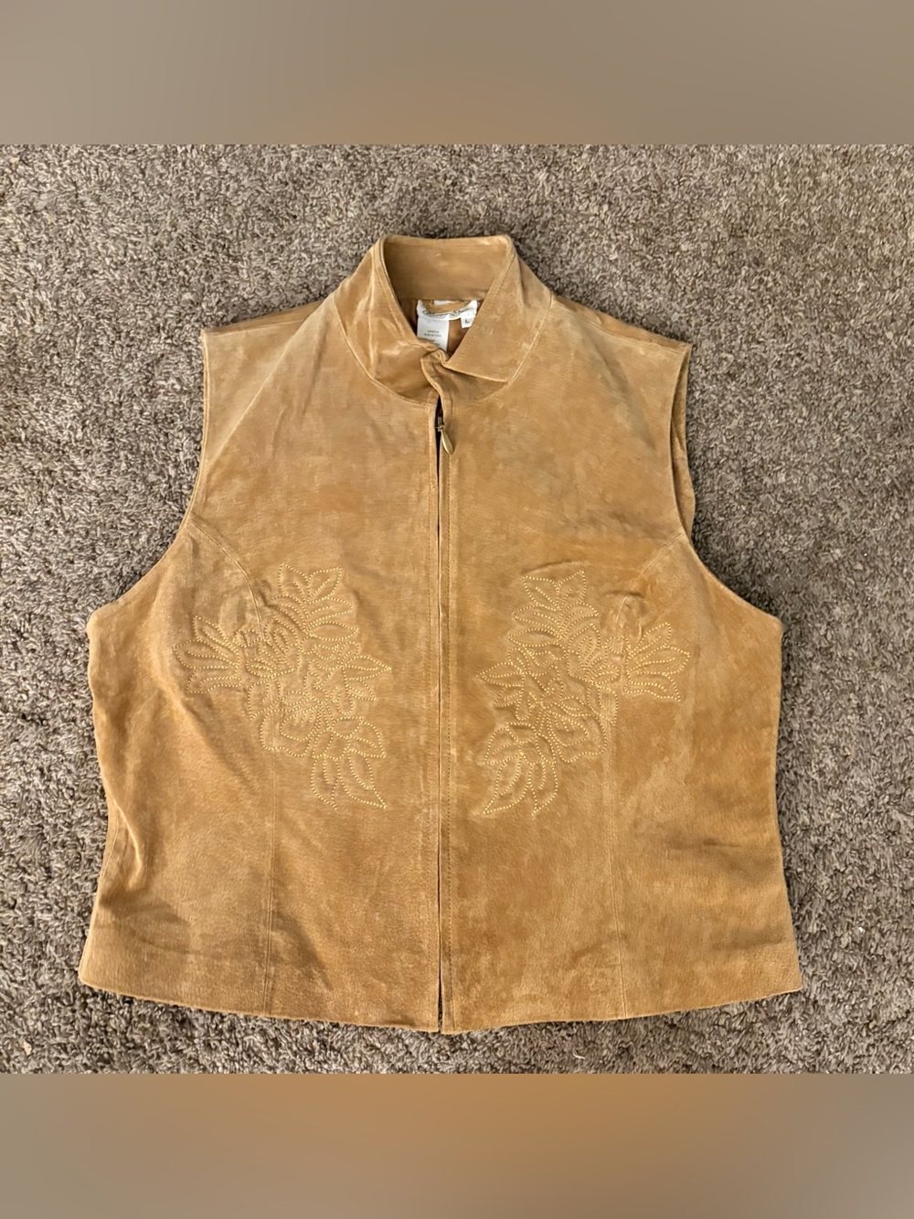 Coldwater Creek Tan leather Zip-Front Vest